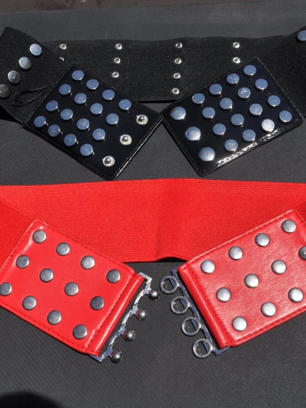 Women's Belt High Waist Wide Red and Black Elastic Punk Style belt lot of 2